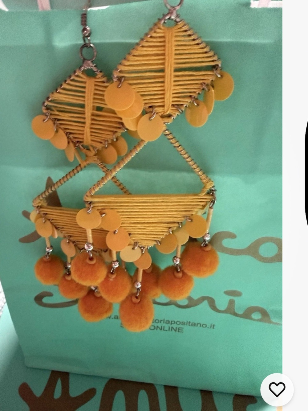 Antica Sartoria Yellow Pom-Pom Triangle Hoop Earrings NWT